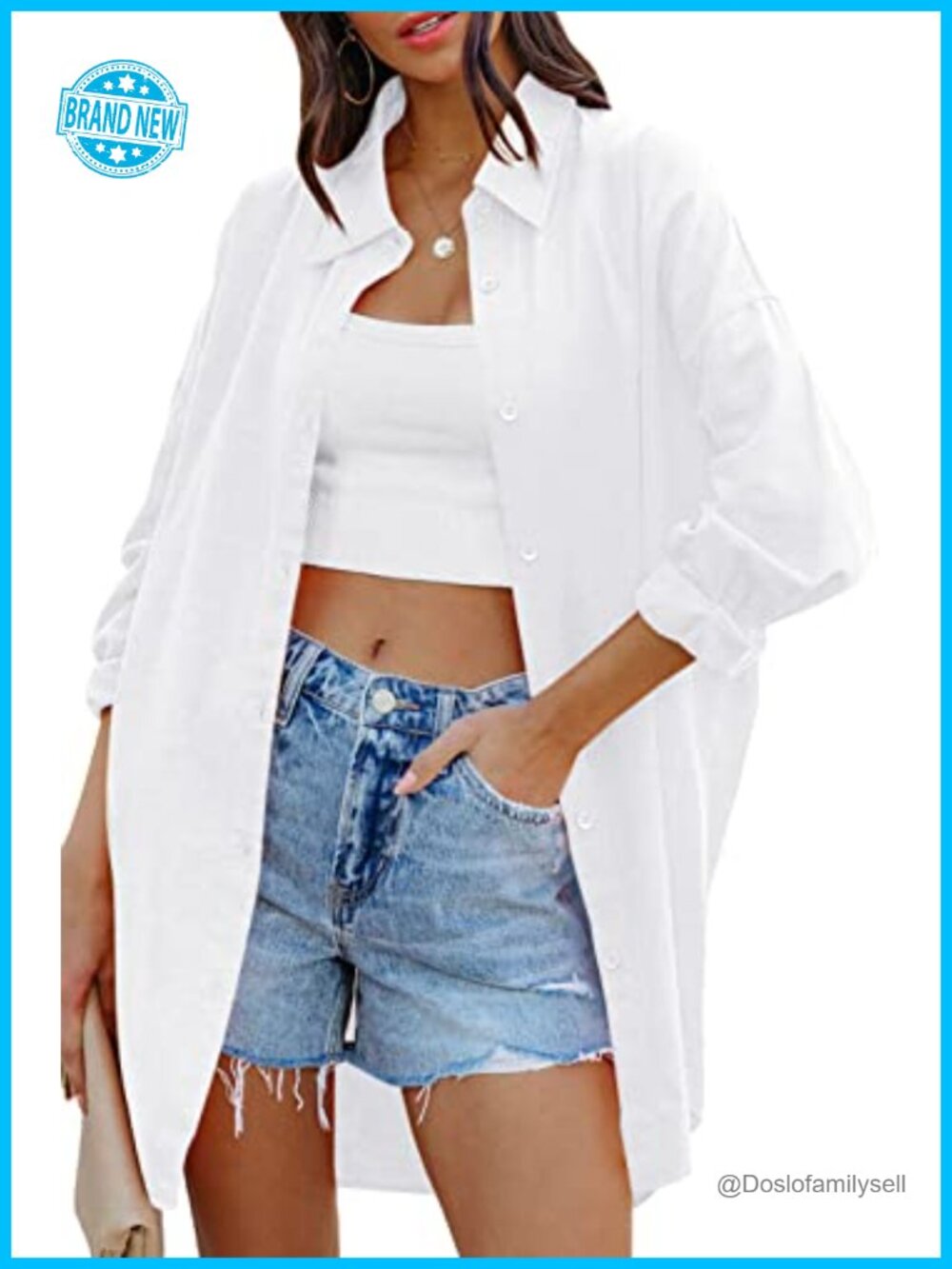 Womens Oversized Button Down Shirt Long Sleeve Blouse with Pockets